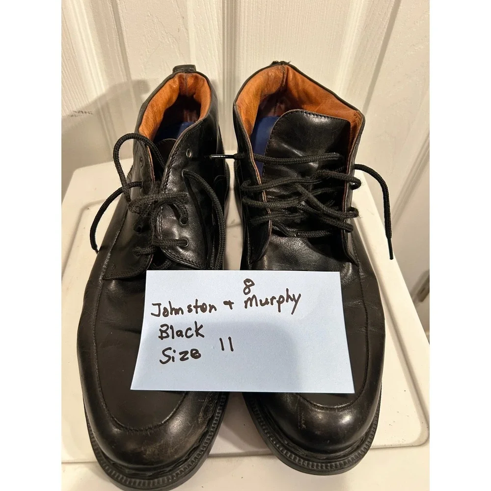 Johnston & Murphy Black Leather Chukka Boots Mens Size 11 Mid Top‎